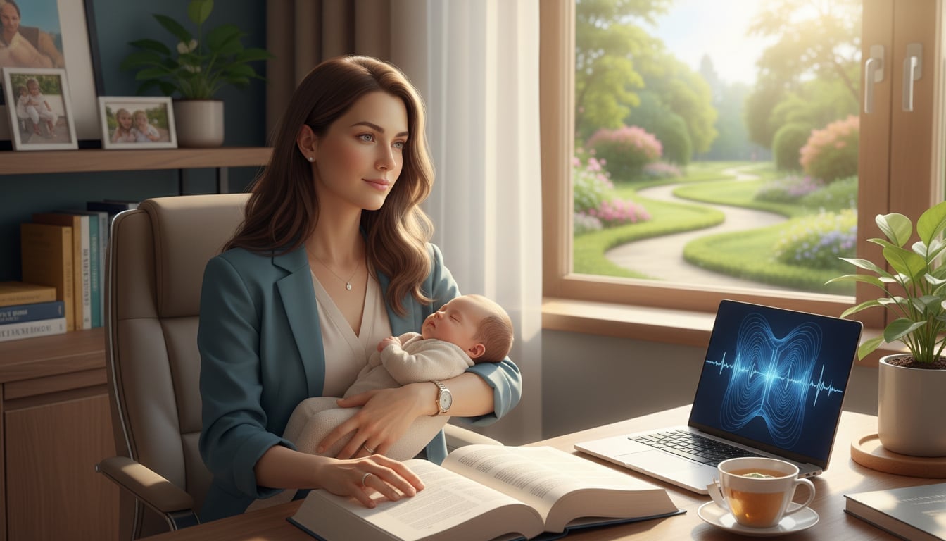 Mulher equilibrando maternidade e carreira