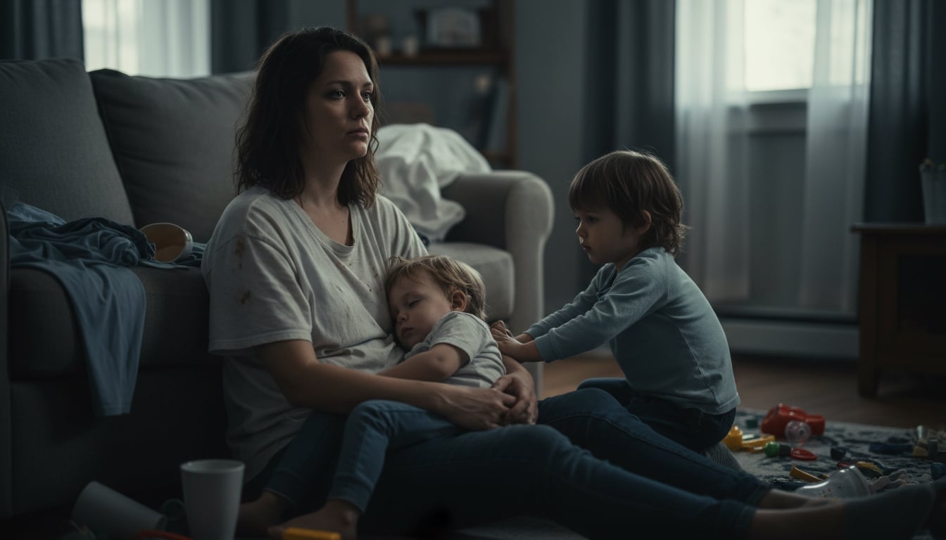 Mulher sobrecarregada com burnout materno