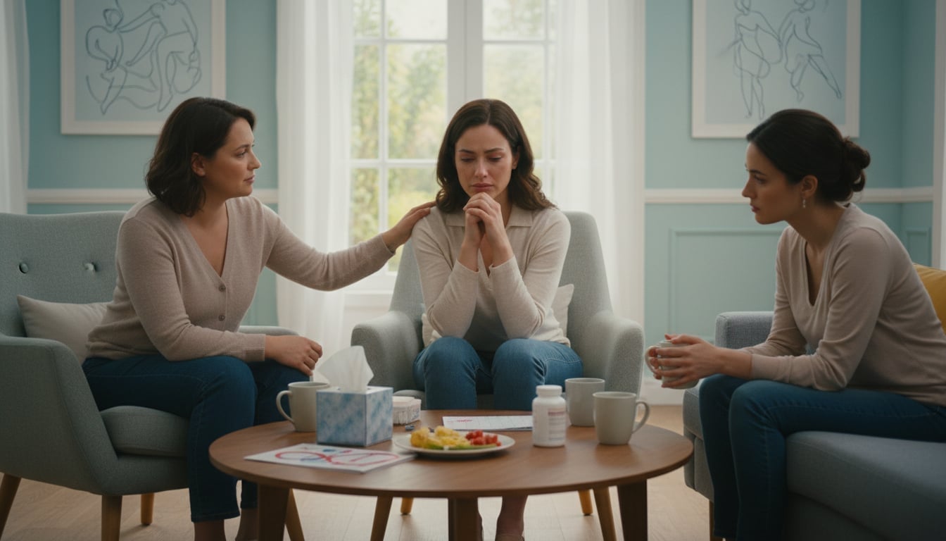 Mulher olhando para teste de gravidez negativo